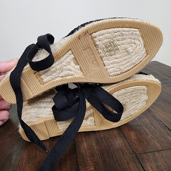 NWT J.Crew Black Crochet Lace-Up Espadrille Wedge Shoes Sz6.5 Euro Summer Casual - Picture 10 of 13